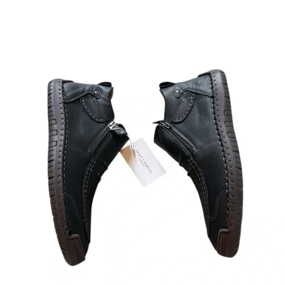 New Grant & Morgan Black Leather Boots Side Zip Comfort Shoes Men’s 12 EU 46